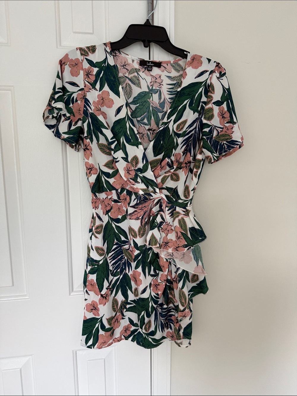 Lulu's Floral Wrap Mini Dress - Pink & Green